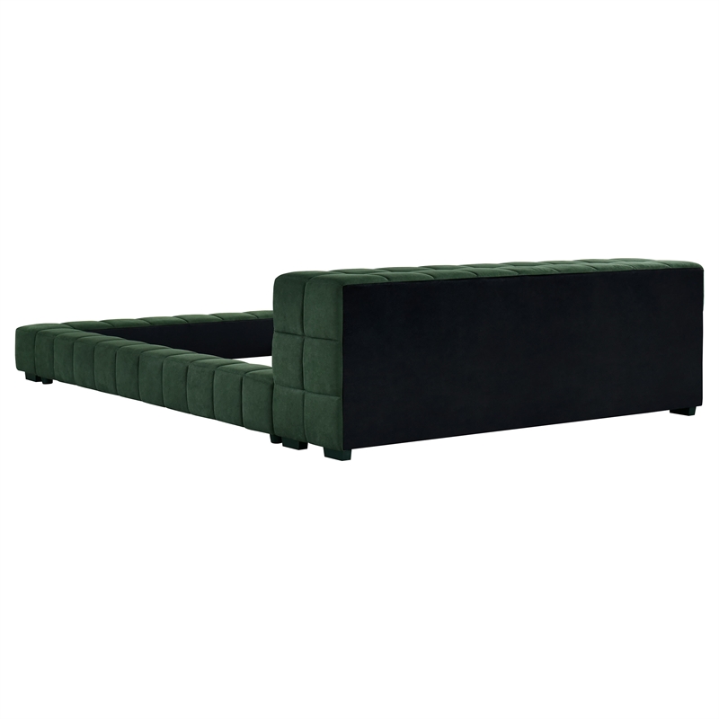 Pemberly Row Split Tufted Upholstered Full Platform Bed in Green