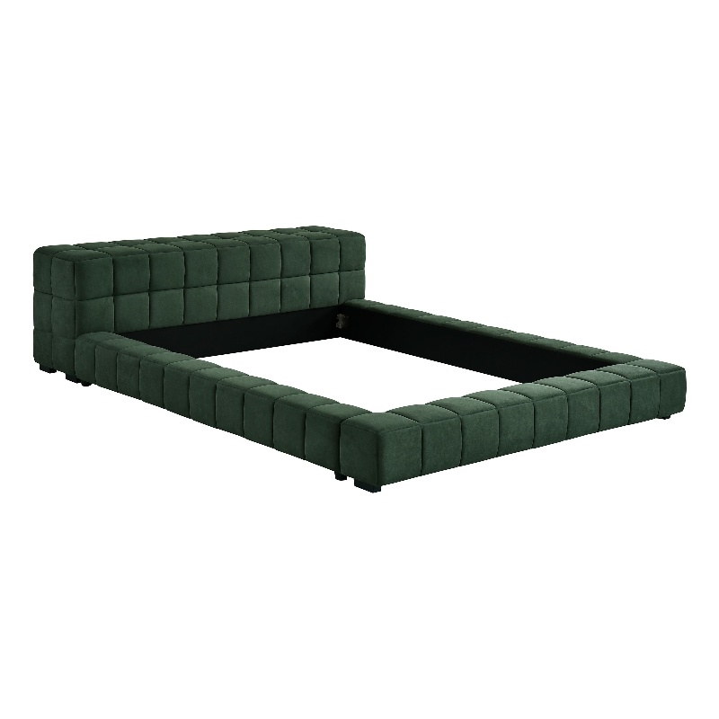 Pemberly Row Split Tufted Upholstered Full Platform Bed in Green