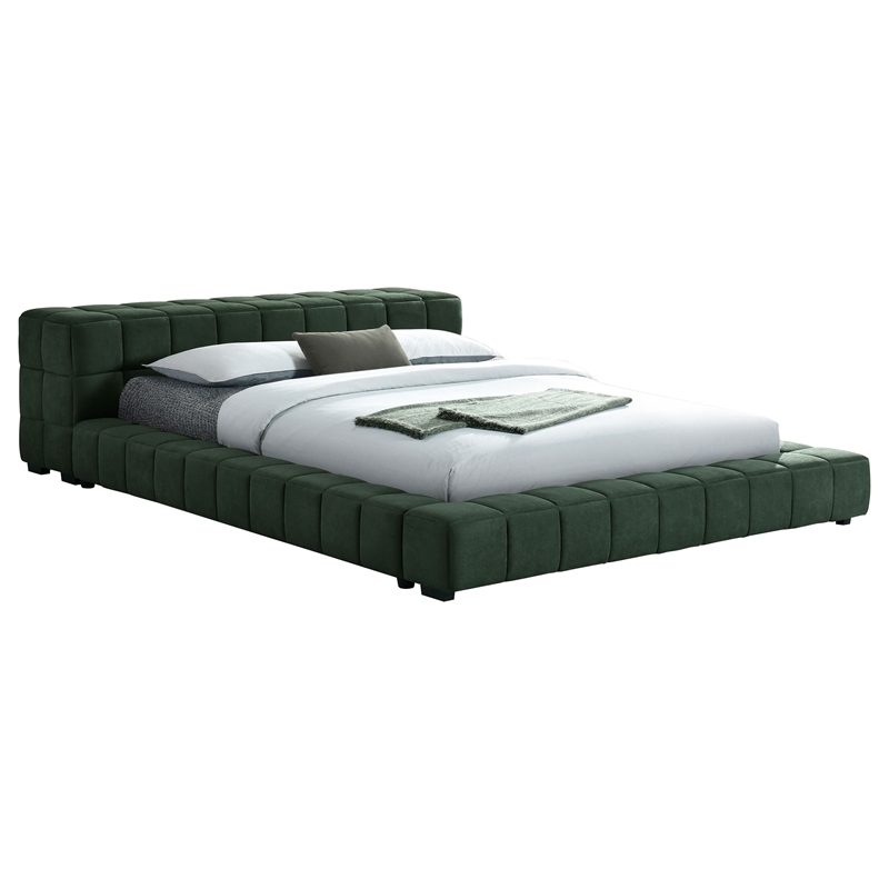 Pemberly Row Split Tufted Upholstered Eastern King Platform Bed in Green