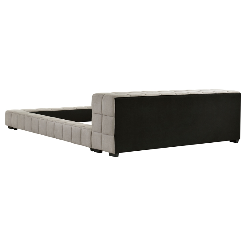 Pemberly Row Split Tufted Upholstered Full Platform Bed in Light Taupe