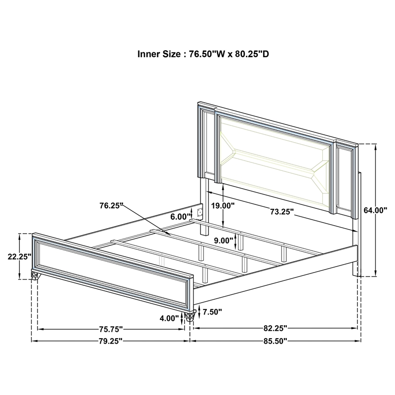 Pemberly Row 64 Inch Eastern King Boucle LED Panel Bed in White