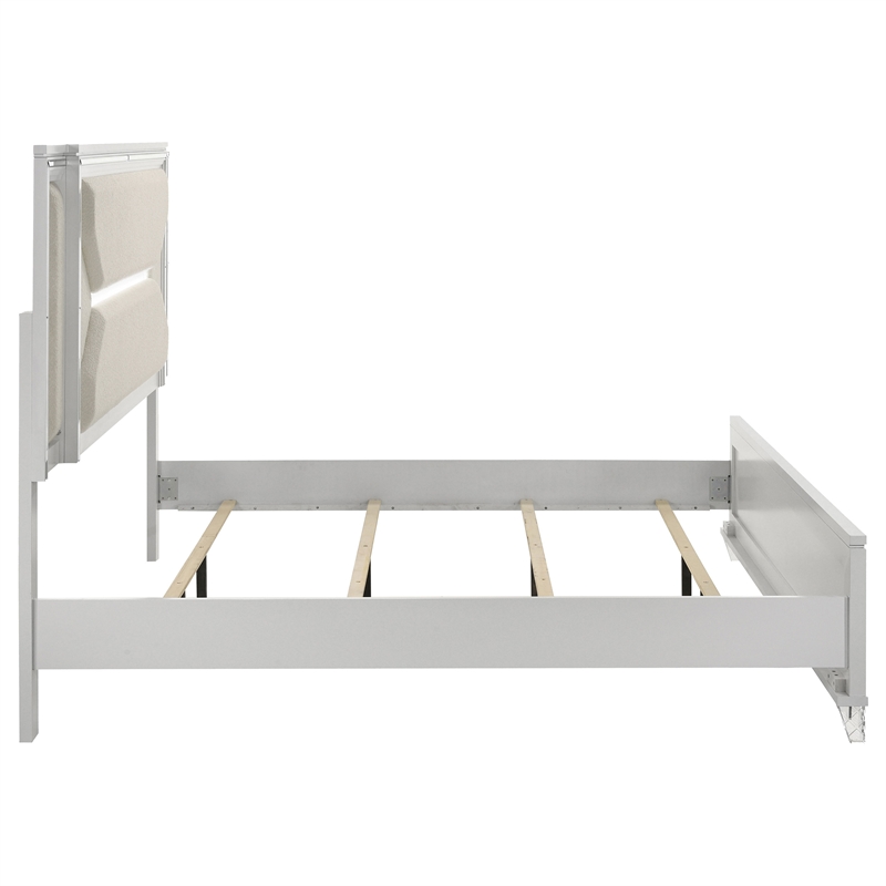 Pemberly Row 64 Inch Eastern King Boucle LED Panel Bed in White