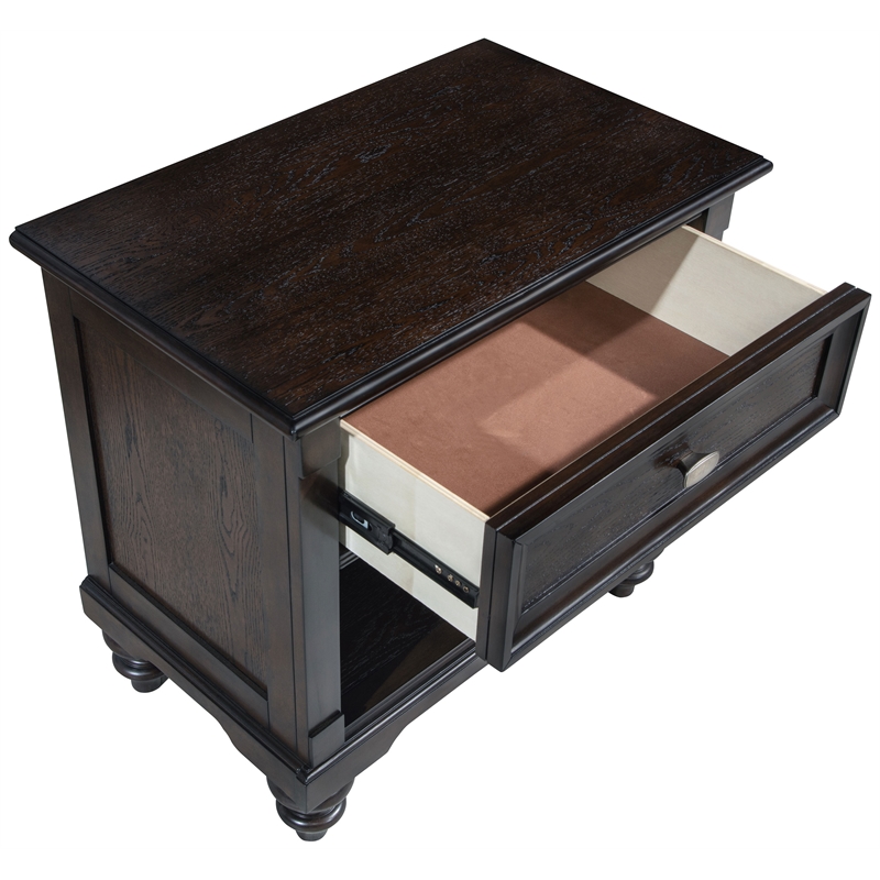 Pemberly Row 1-Drawer Nightstand with Open Cubby in Dark Oak