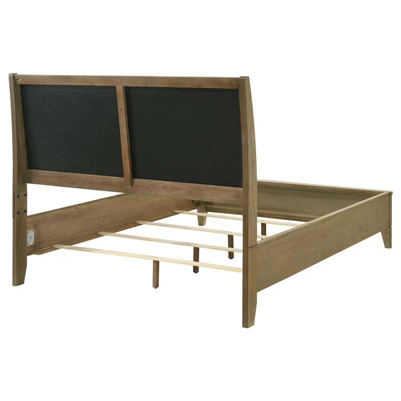 Pemberly Row Channeled Upholstered Queen Panel Bed in Natural Pine