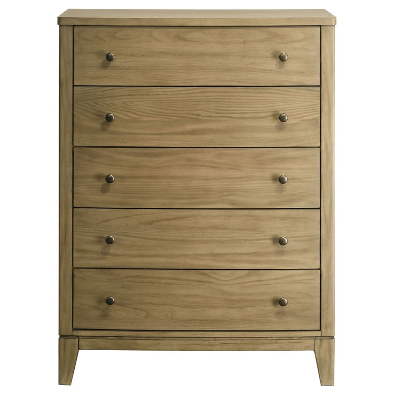 Pemberly Row Transitional 5-Drawer Chest of Drawers in Natural Pine