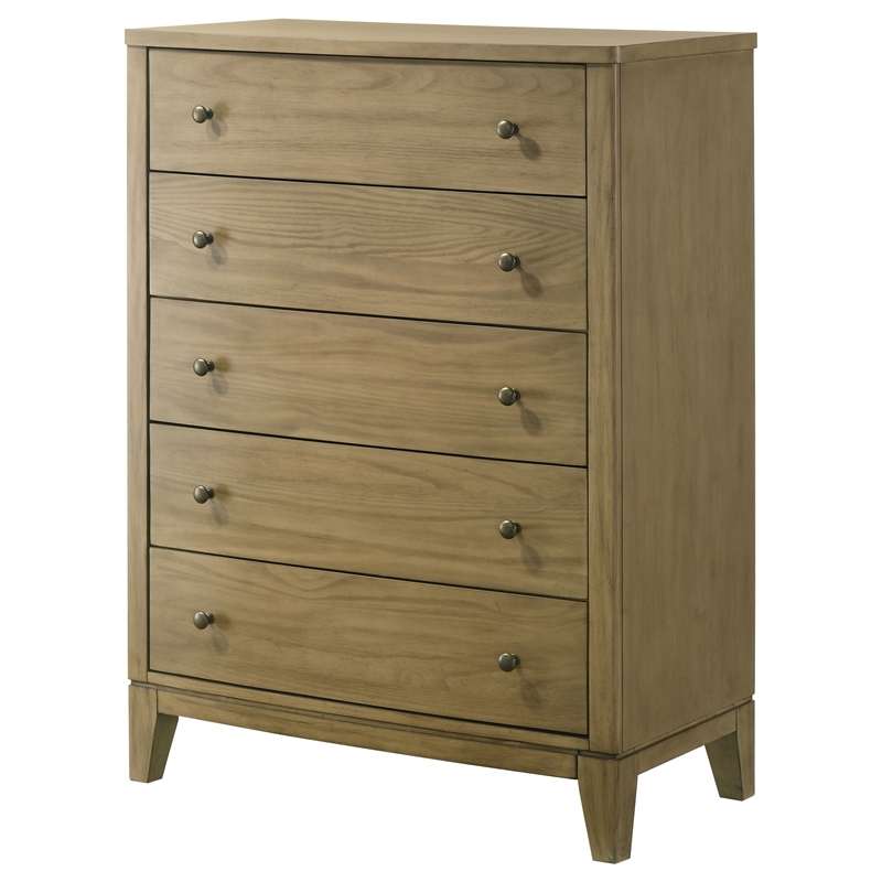 Pemberly Row Transitional 5-Drawer Chest of Drawers in Natural Pine