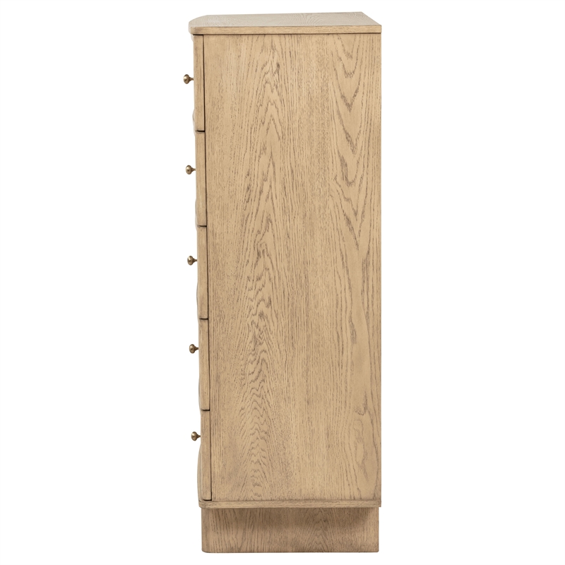 Pemberly Row Coastal 5-Drawer Bedroom Storage Chest in Beige Oak