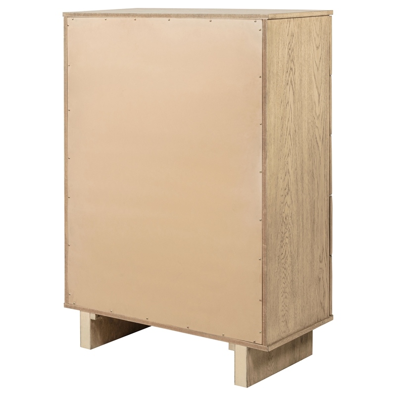 Pemberly Row Coastal 5-Drawer Bedroom Storage Chest in Beige Oak