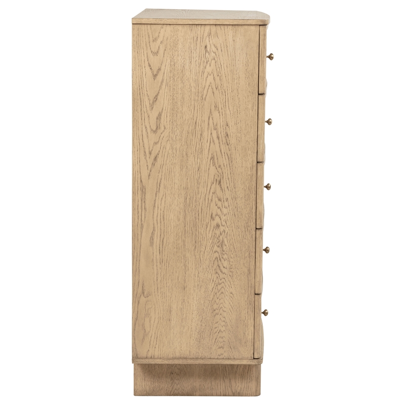 Pemberly Row Coastal 5-Drawer Bedroom Storage Chest in Beige Oak