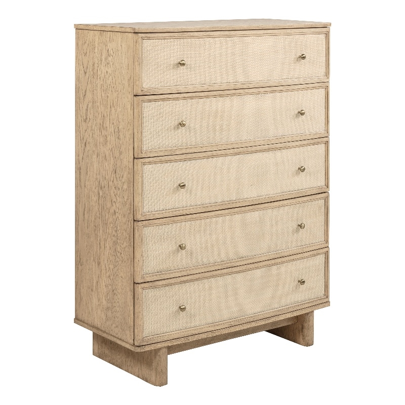 Pemberly Row Coastal 5-Drawer Bedroom Storage Chest in Beige Oak