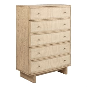 Pemberly Row Coastal 5-Drawer Bedroom Storage Chest in Beige Oak