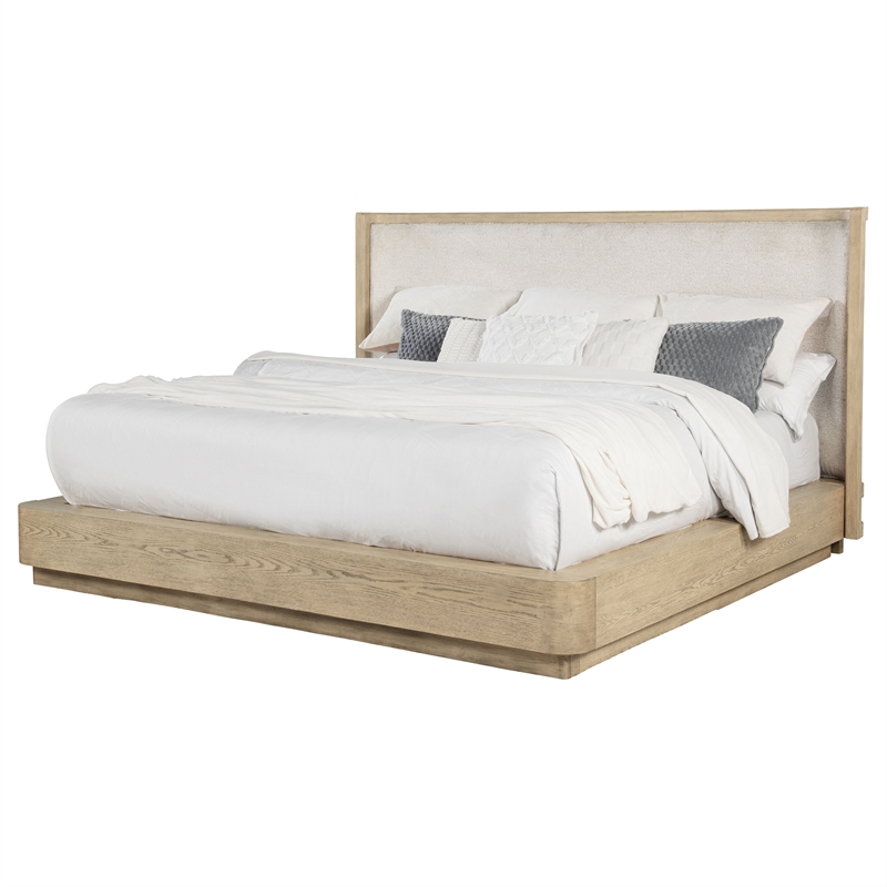 Pemberly Row 52 Inch Queen Wingback Platform Bed in Beige Oak