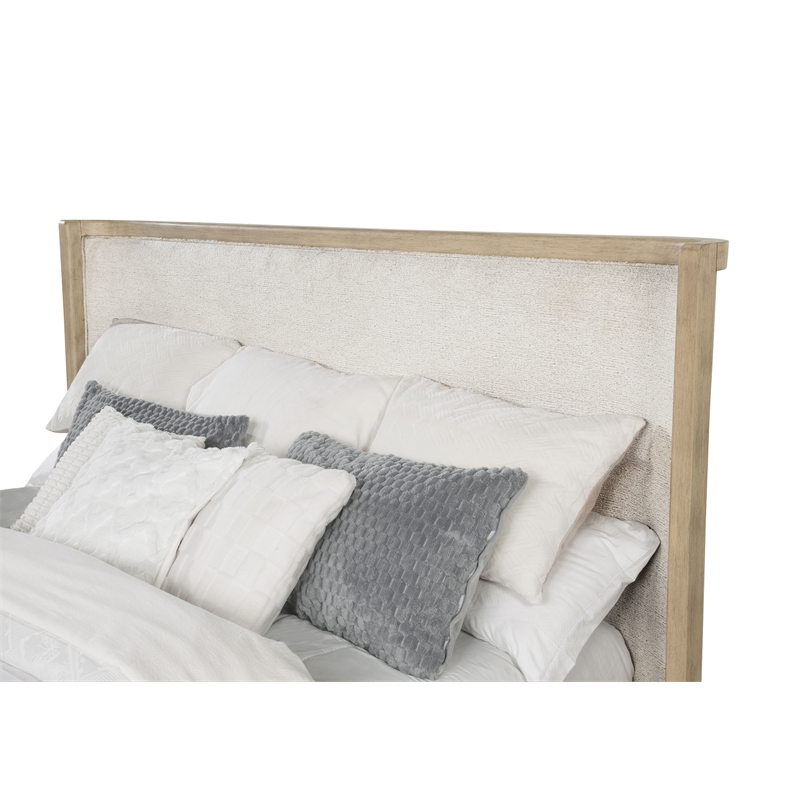 Pemberly Row 52 Inch California King Wingback Platform Bed in Beige Oak