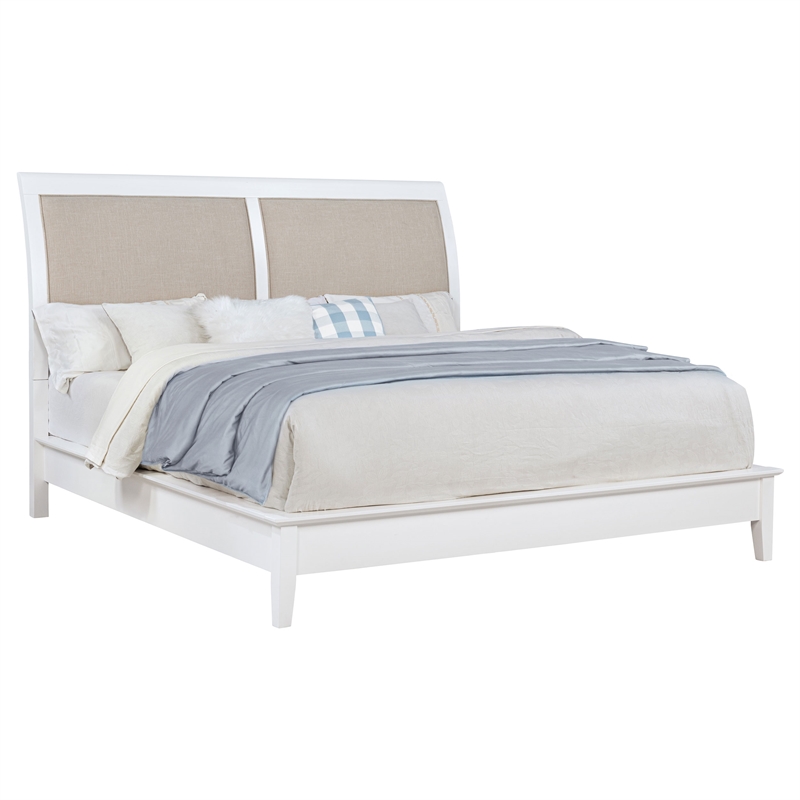 Pemberly Row 56 Inch Upholstered Eastern King Panel Bed in White