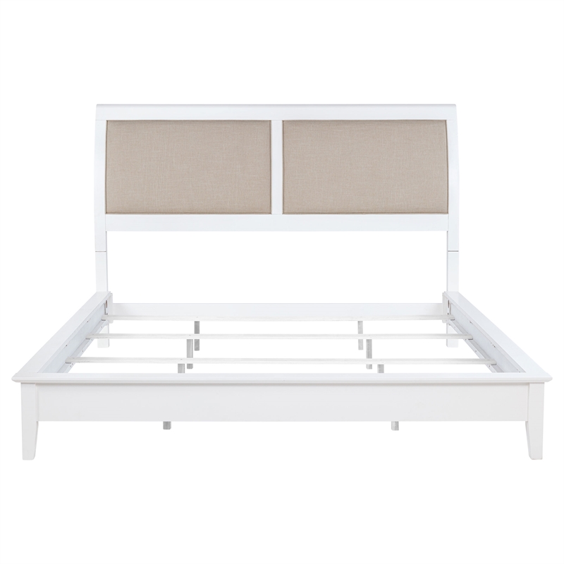 Pemberly Row 56 Inch Upholstered Eastern King Panel Bed in White