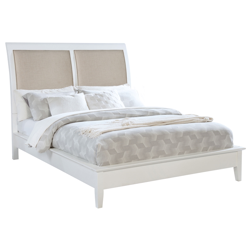 Pemberly Row 56 Inch Upholstered California King Panel Bed in White