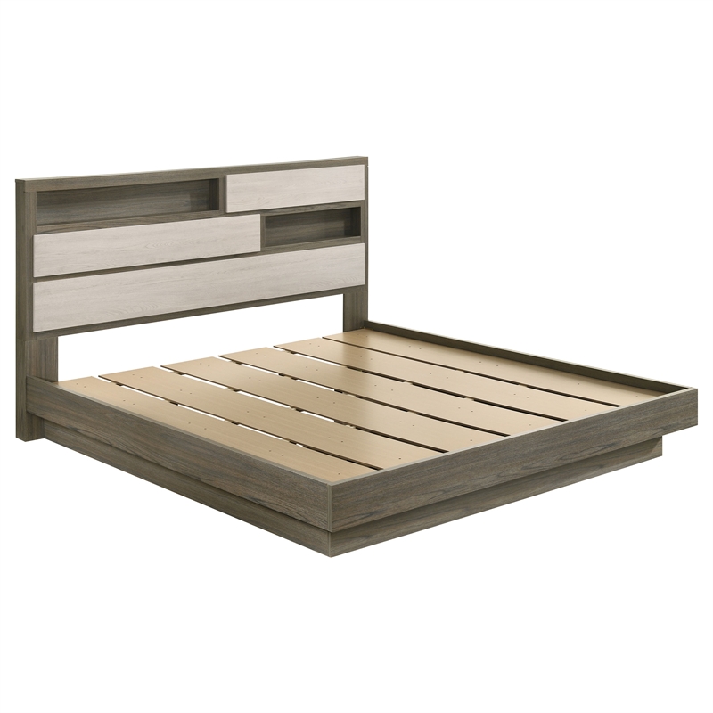 Pemberly Row 5-Piece Eastern King Bookcase Bedroom Set in Grey Oak
