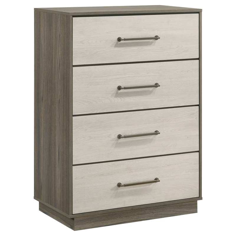 Pemberly Row 5-Piece Queen Bookcase Storage Bedroom Set in Grey Oak