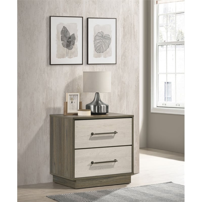 Pemberly Row Modern 2-Drawer Nightstand Bedside Table in Grey Oak