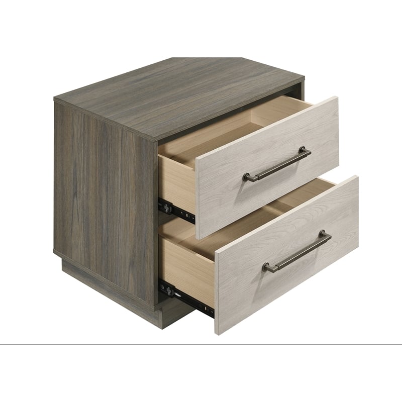 Pemberly Row Modern 2-Drawer Nightstand Bedside Table in Grey Oak