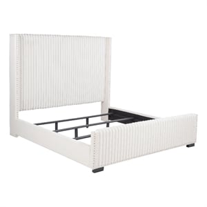Pemberly Row 65 Inch Upholstered Eastern King Wingback Bed in Cream