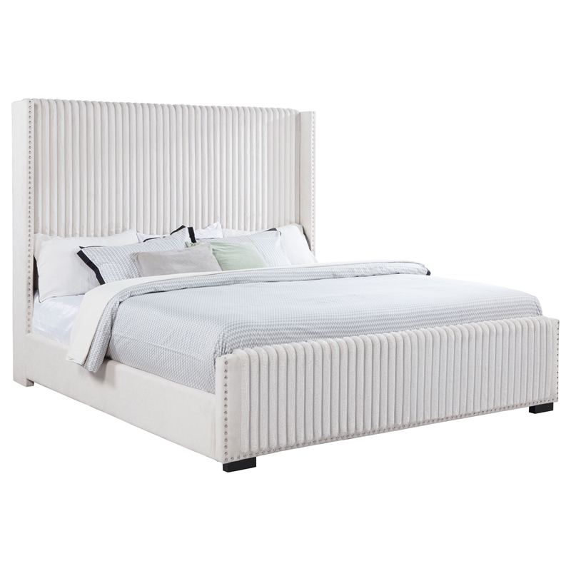 Pemberly Row 65 Inch Upholstered California King Bed in Cream