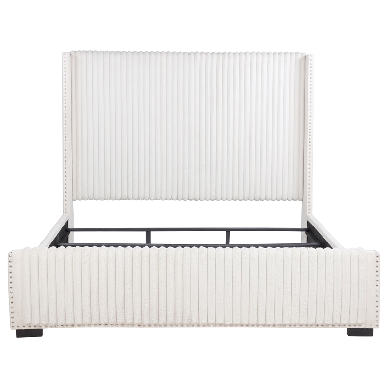 Pemberly Row 65 Inch Upholstered California King Bed in Cream