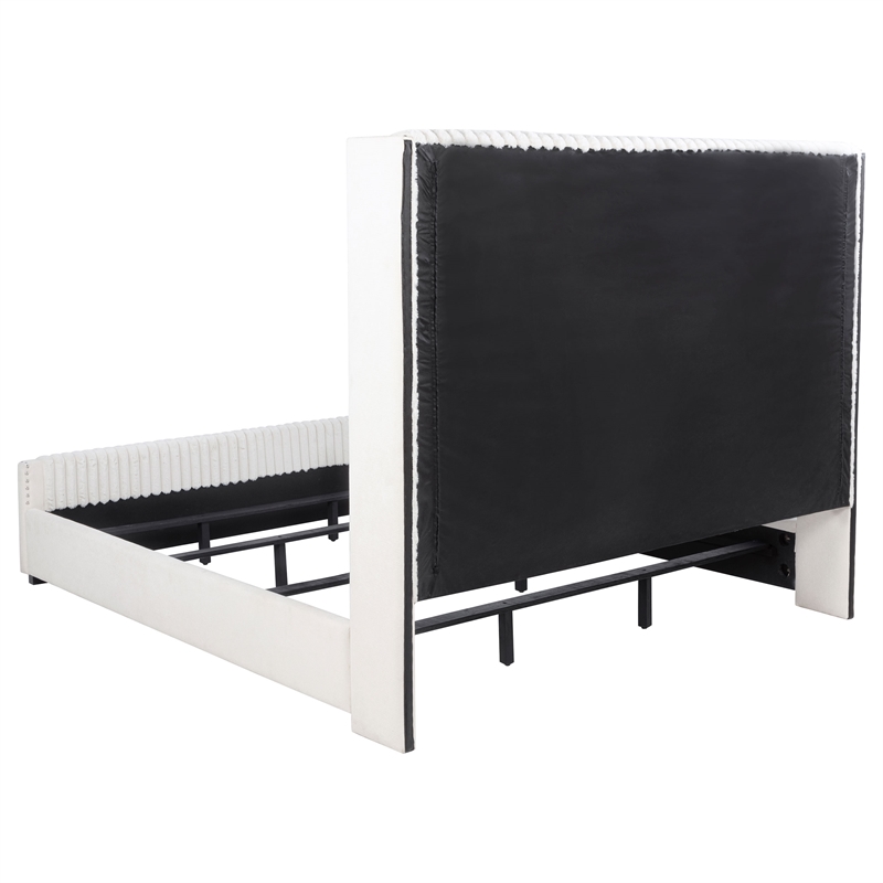 Pemberly Row 65 Inch Upholstered California King Bed in Cream