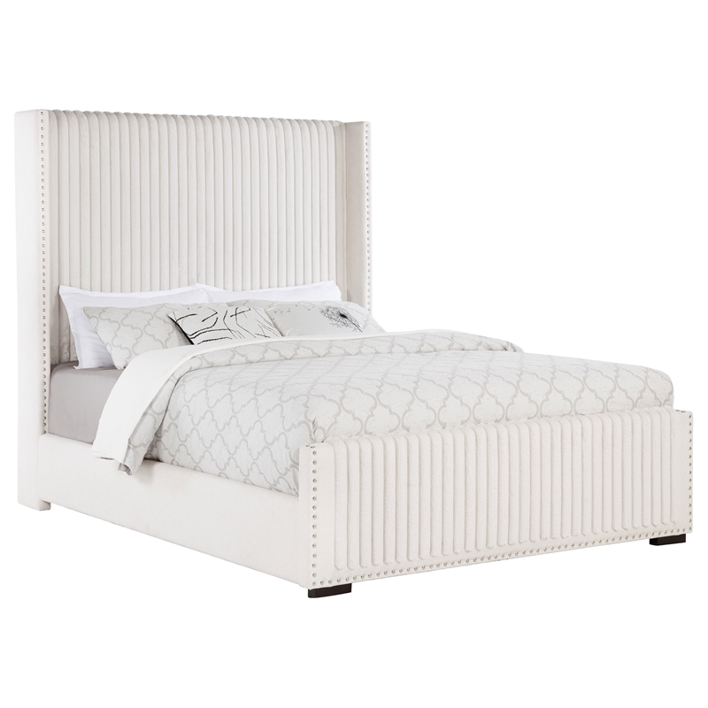 Pemberly Row 65 Inch Upholstered Queen Wingback Bed in Cream