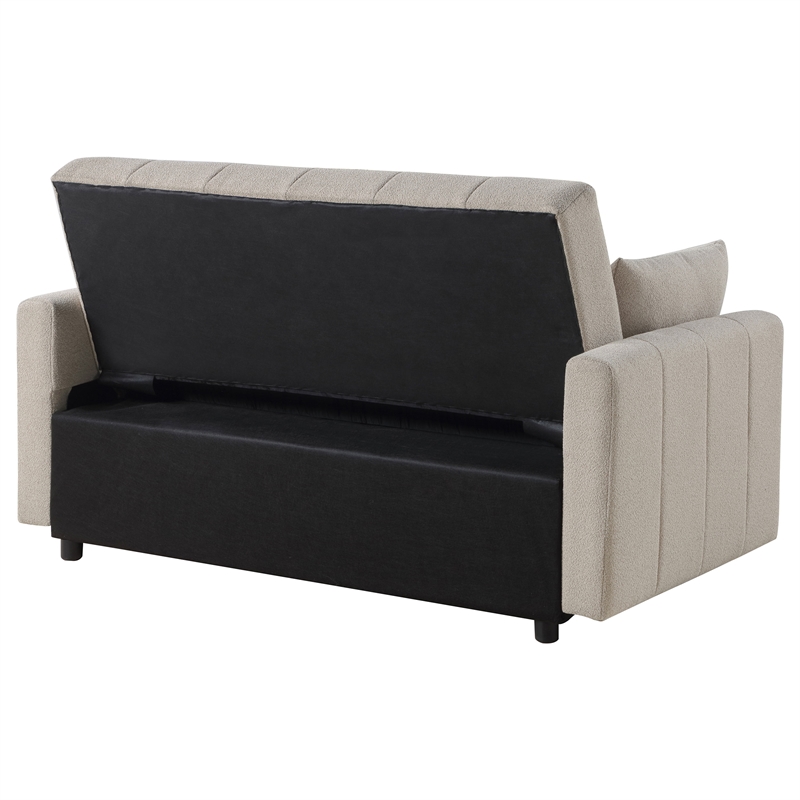 Pemberly Row Convertible Boucle Upholstered Sleeper Sofa Bed in Latte