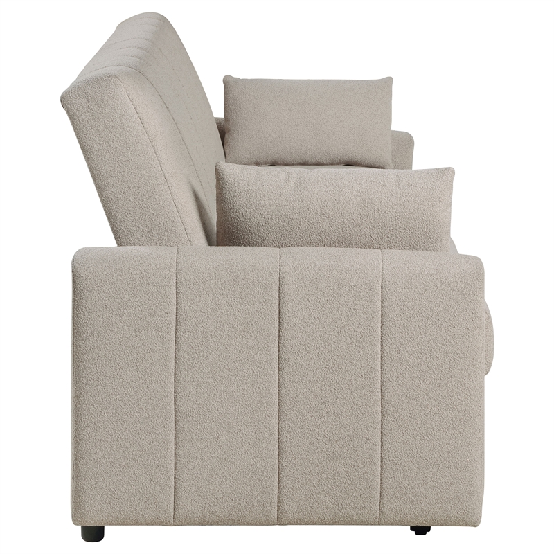 Pemberly Row Convertible Boucle Upholstered Sleeper Sofa Bed in Latte