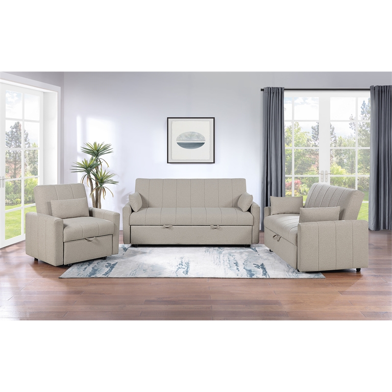 Pemberly Row Convertible Boucle Upholstered Sleeper Sofa Bed in Latte