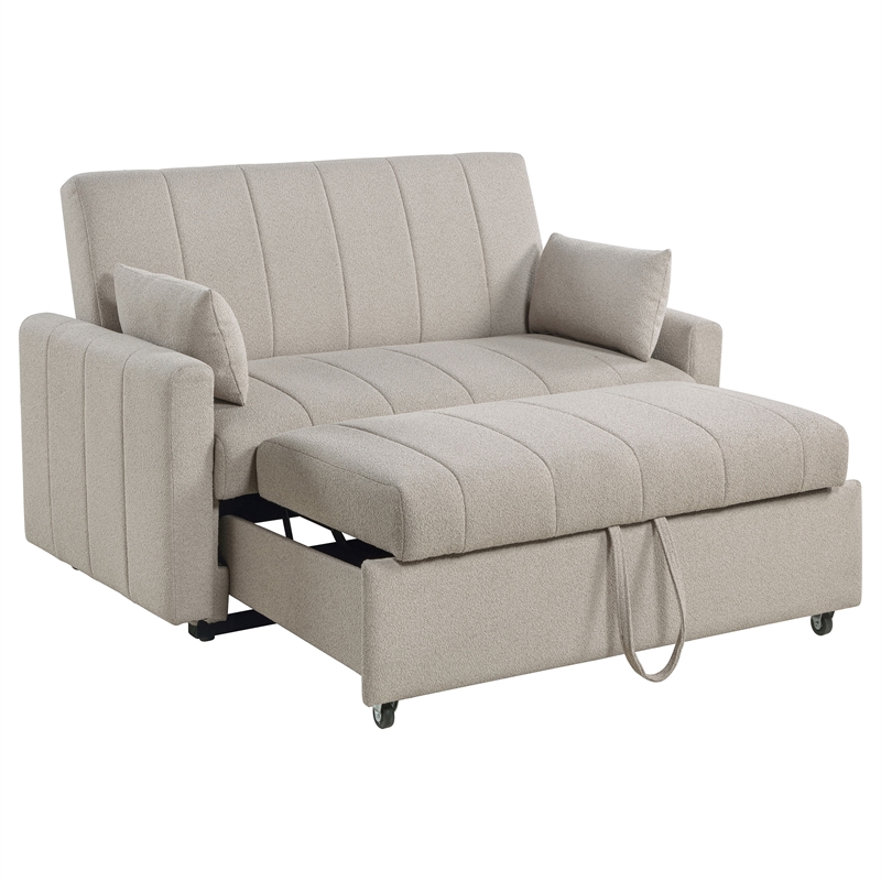 Pemberly Row Convertible Boucle Upholstered Sleeper Sofa Bed in Latte