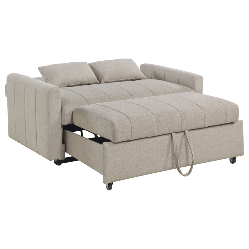 Pemberly Row Convertible Boucle Upholstered Sleeper Sofa Bed in Latte