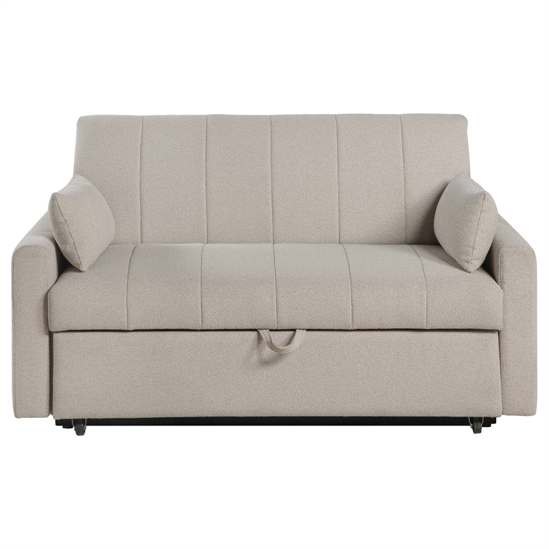 Pemberly Row Convertible Boucle Upholstered Sleeper Sofa Bed in Latte