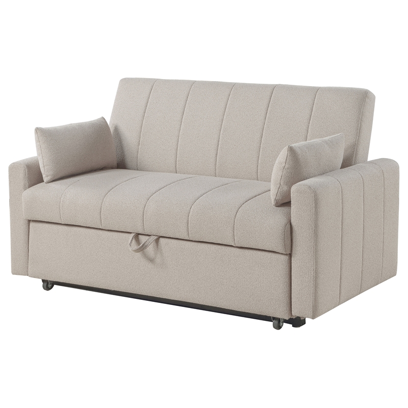 Pemberly Row Convertible Boucle Upholstered Sleeper Sofa Bed in Latte