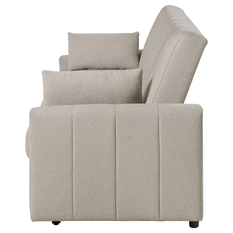 Pemberly Row Convertible Boucle Upholstered Sleeper Sofa Bed in Latte