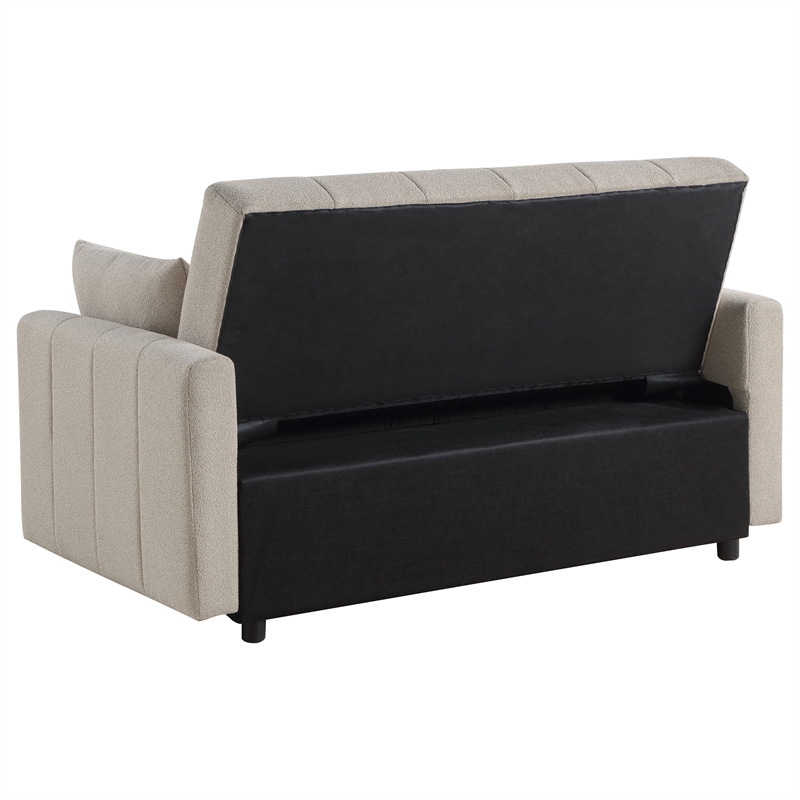 Pemberly Row Convertible Boucle Upholstered Sleeper Sofa Bed in Latte