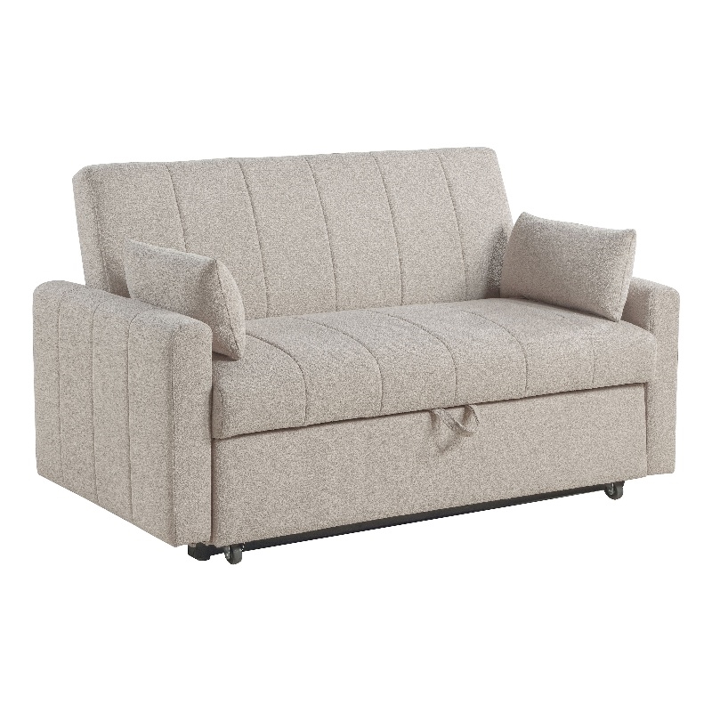 Pemberly Row Convertible Boucle Upholstered Sleeper Sofa Bed in Latte