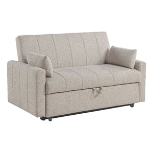 Pemberly Row Convertible Boucle Upholstered Sleeper Sofa Bed in Latte