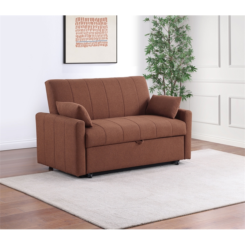 Pemberly Row Convertible Boucle Upholstered Sleeper Sofa Bed in Copper