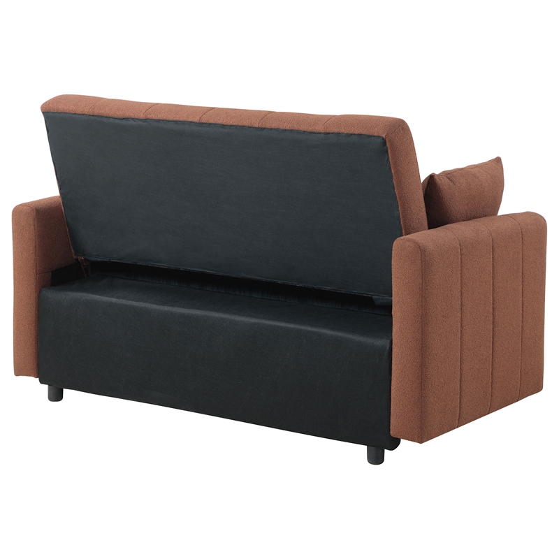 Pemberly Row Convertible Boucle Upholstered Sleeper Sofa Bed in Copper