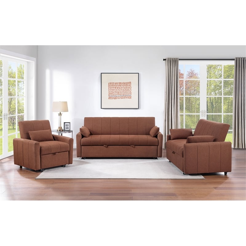 Pemberly Row Convertible Boucle Upholstered Sleeper Sofa Bed in Copper