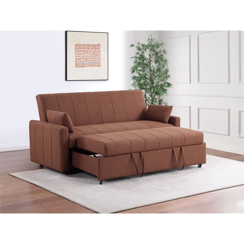 Pemberly Row Convertible Boucle Upholstered Sleeper Sofa Bed in Copper