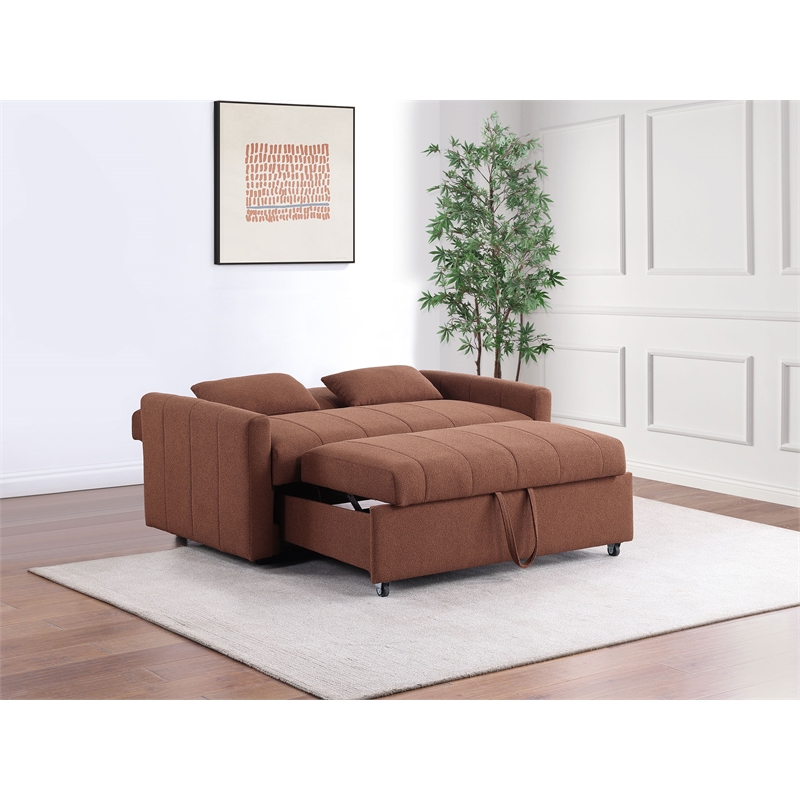 Pemberly Row Convertible Boucle Upholstered Sleeper Sofa Bed in Copper