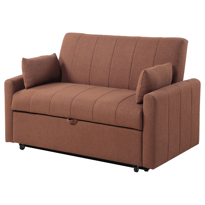 Pemberly Row Convertible Boucle Upholstered Sleeper Sofa Bed in Copper