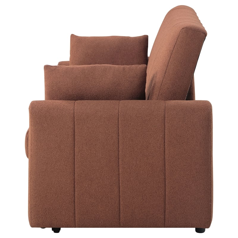 Pemberly Row Convertible Boucle Upholstered Sleeper Sofa Bed in Copper