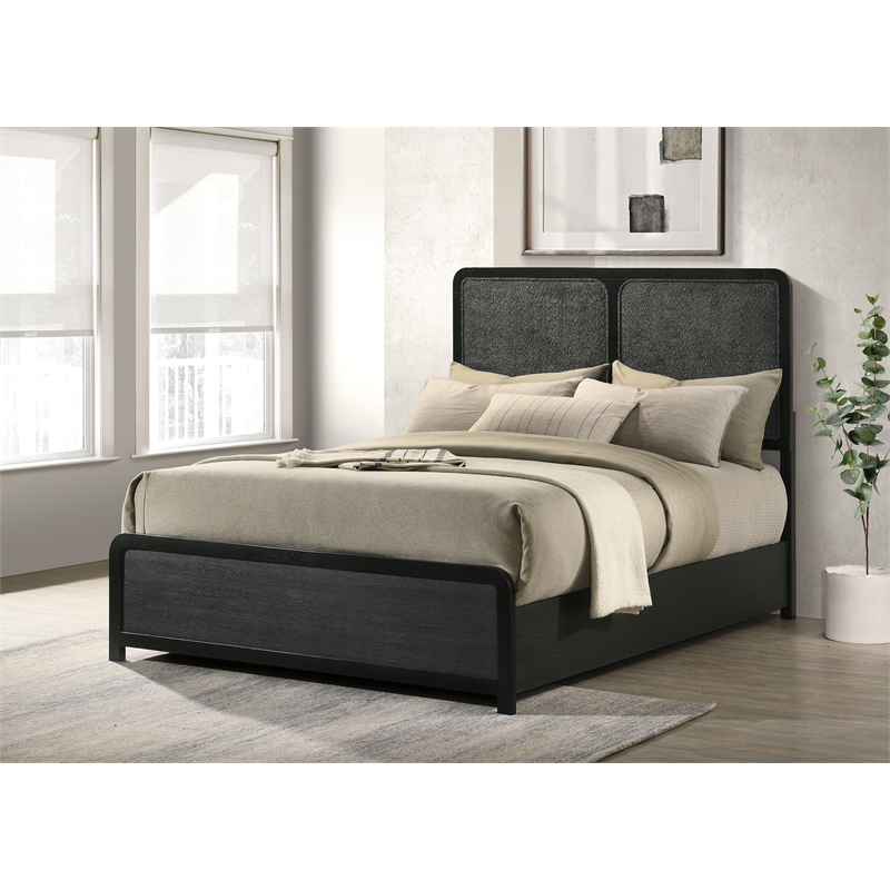 Pemberly Row Mid-Century Full Panel Bed in Black and Charcoal