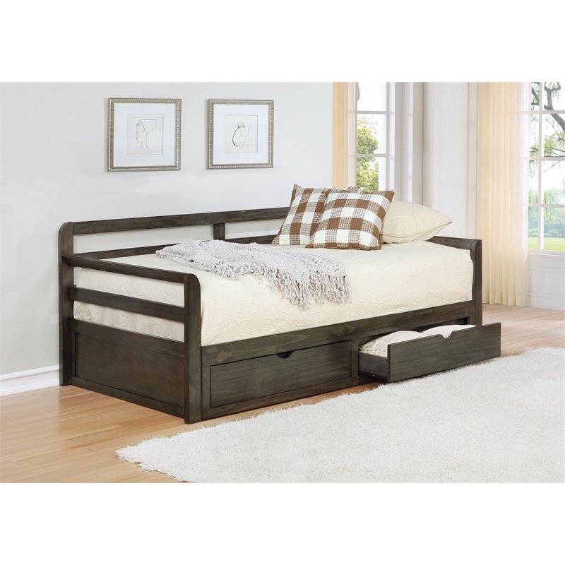Pemberly Row Twin XL Storage Daybed with Extension Trundle in Grey