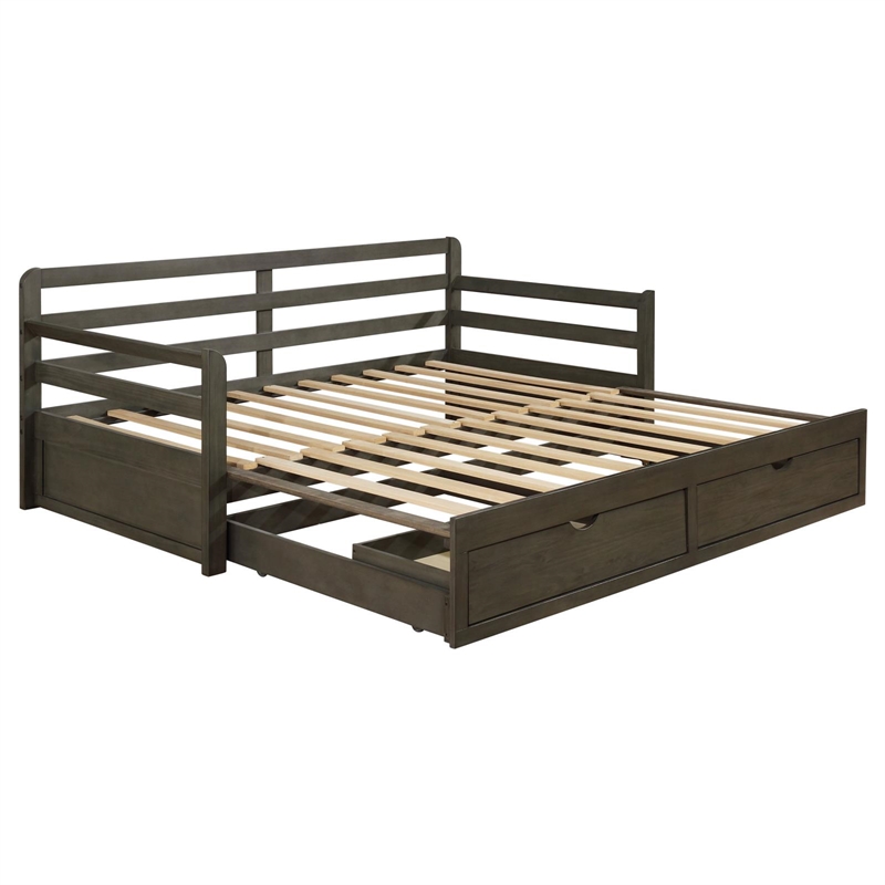 Pemberly Row Twin XL Storage Daybed with Extension Trundle in Grey
